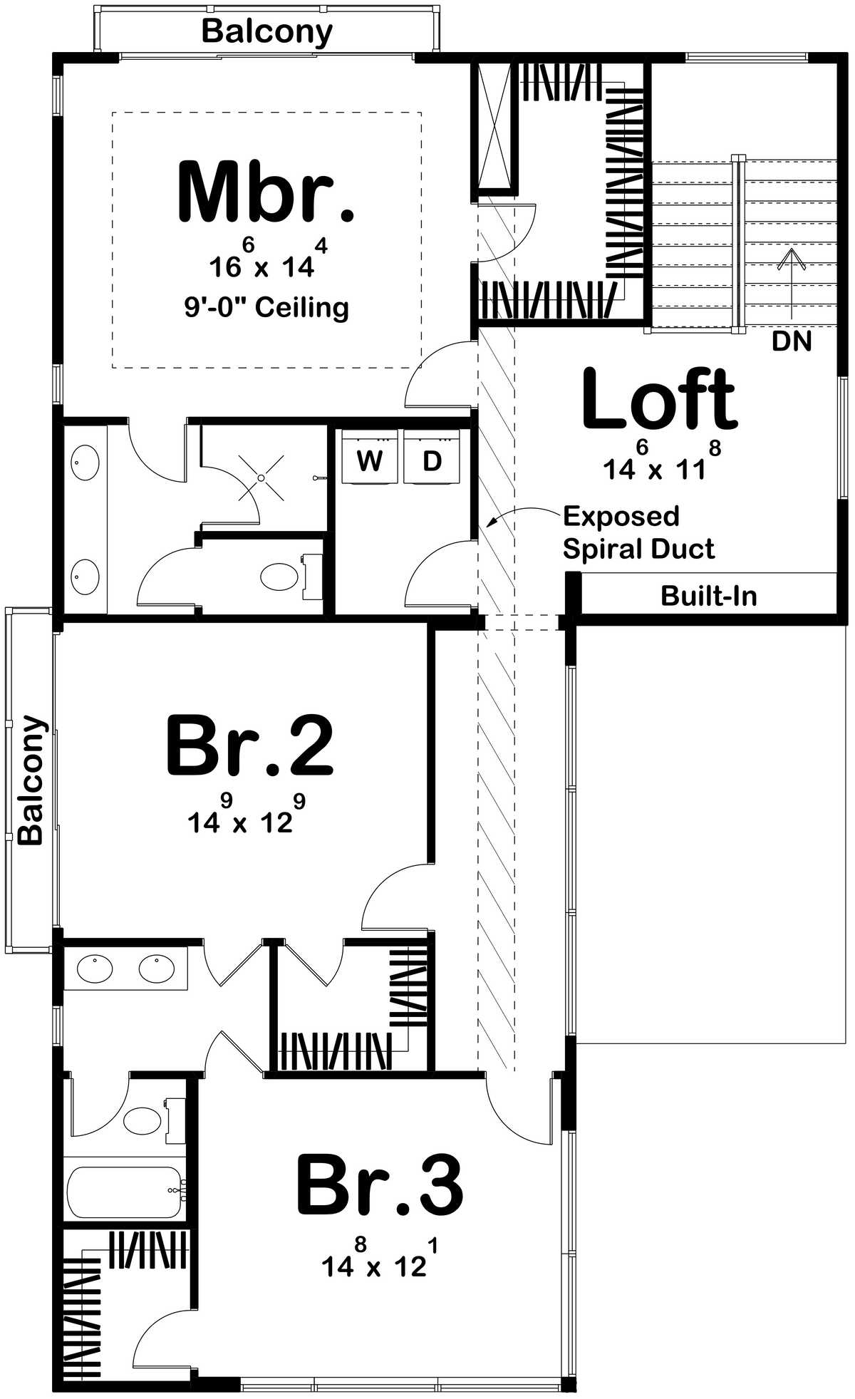 G7891-A Modern House Second Floor Plan, 3 Bedrooms, 2.5 Bathrooms | Union Square 30218 