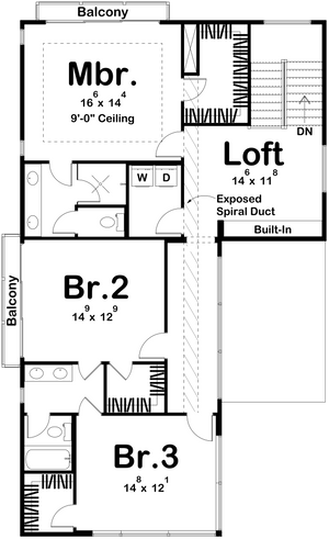 G7891-A Modern House Second Floor Plan, 3 Bedrooms, 2.5 Bathrooms | Union Square 30218 