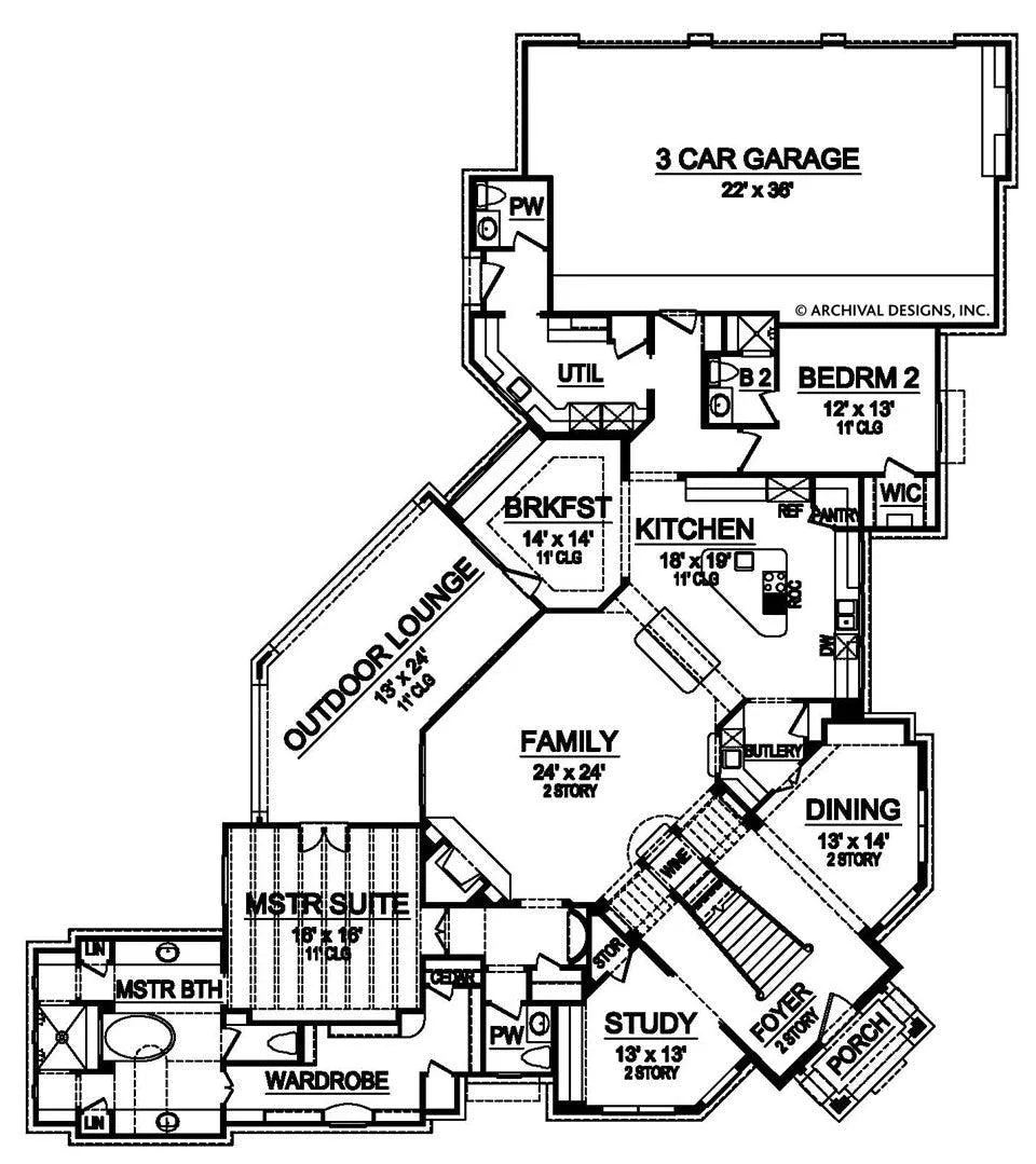 Barcelona House Plan - Archival Designs House Plans, floor plan