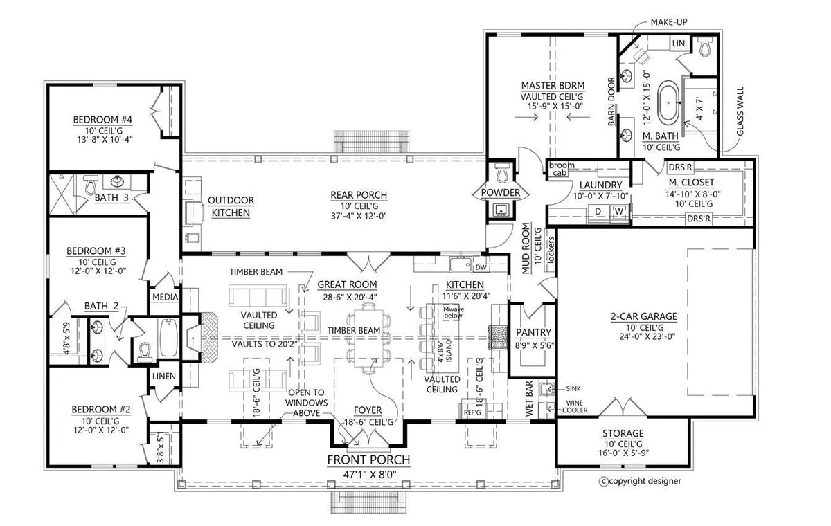 Bear Creek II House Plan - Archival Designs House Plans, floor plan