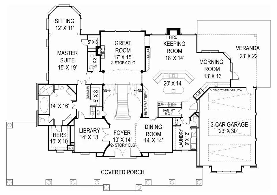 Broadstone Place House Plan - Archival Designs House Plans, floor plan