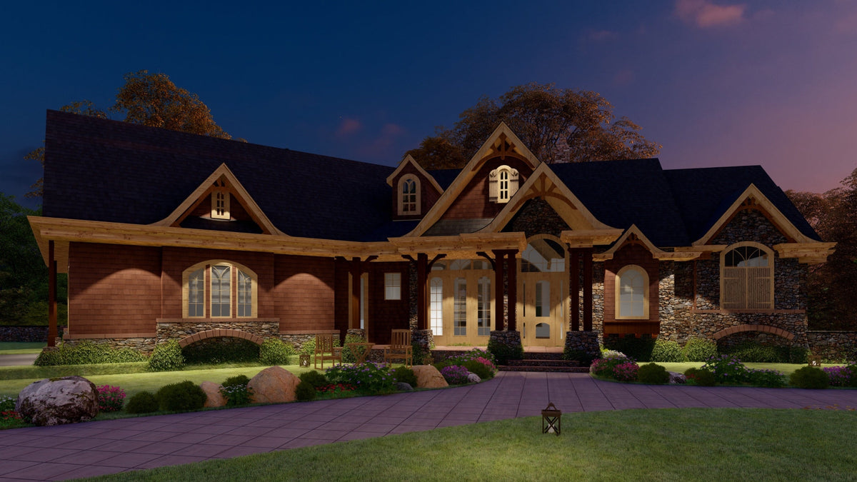 Chestatee River Cottage House Plan-Front Night View