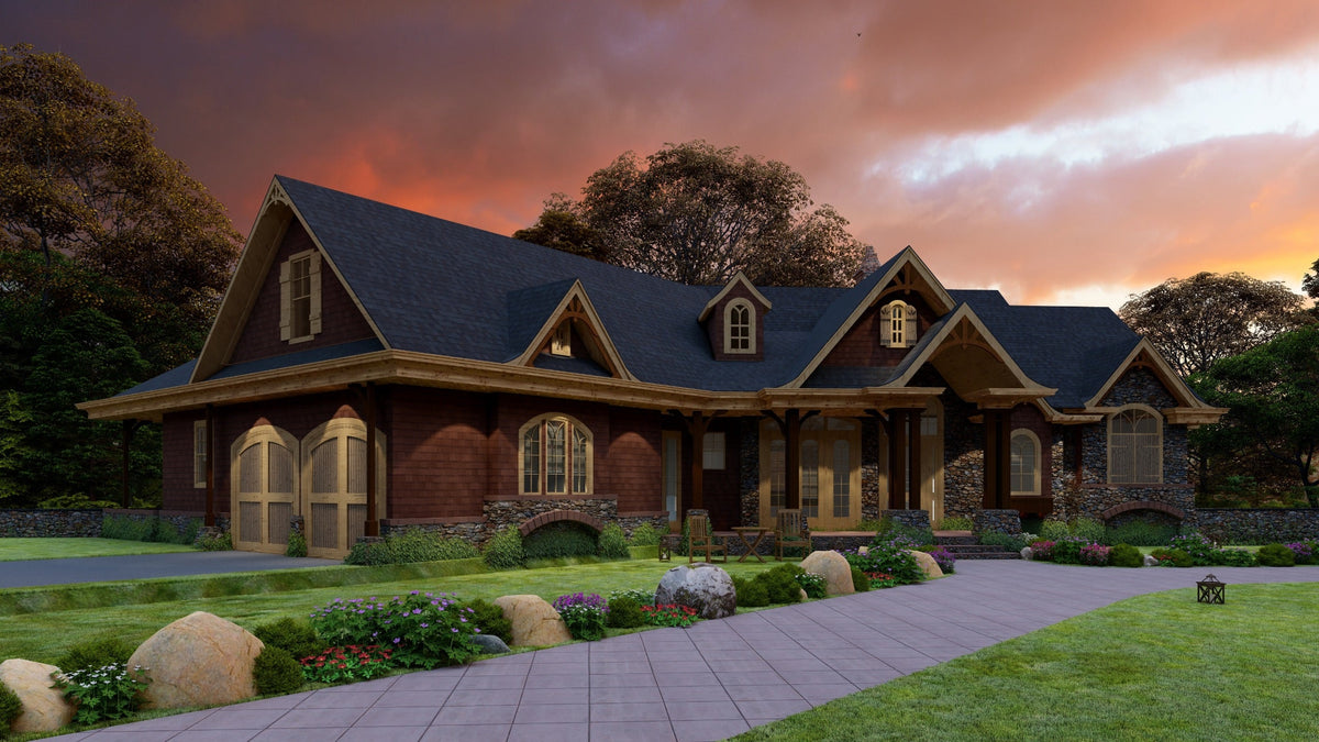 Chestatee River Cottage House Plan-Front Sunset View