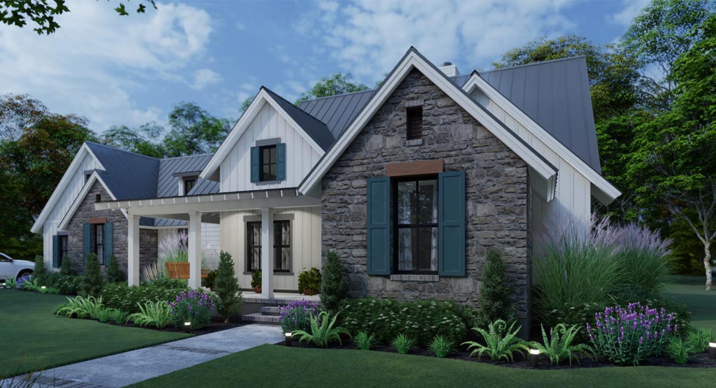 Cool Meadow Farm House Plan - Front Right