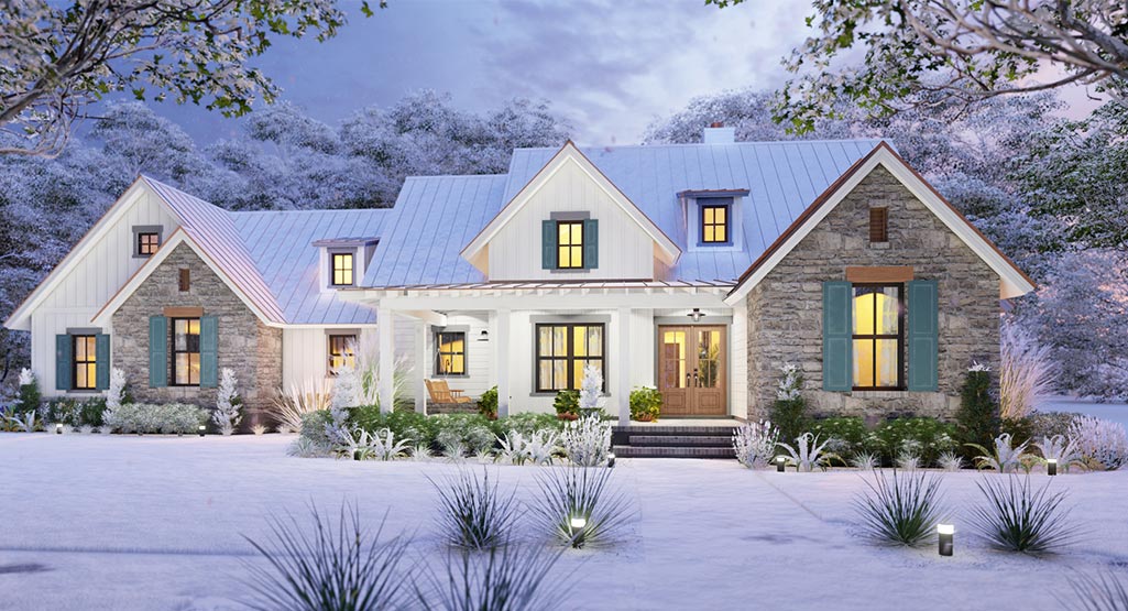 Cool Meadow Farm House Plan - Front Snow