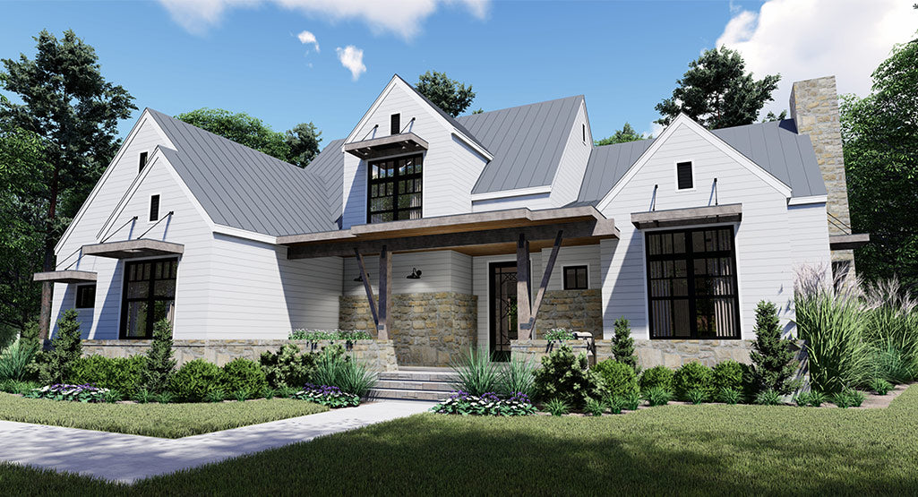 Rolling Wood Hills House Plan -Front Right