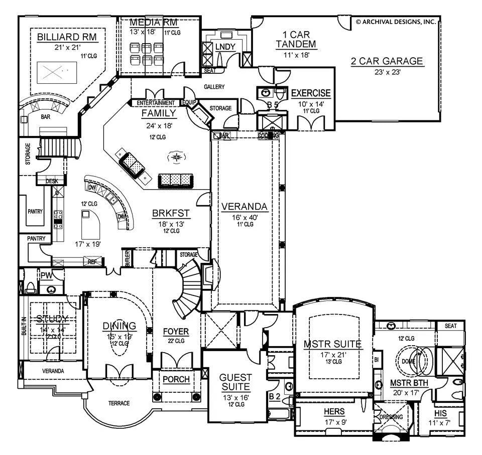 Santorini House Plan - Archival Designs House Plans, floor plan