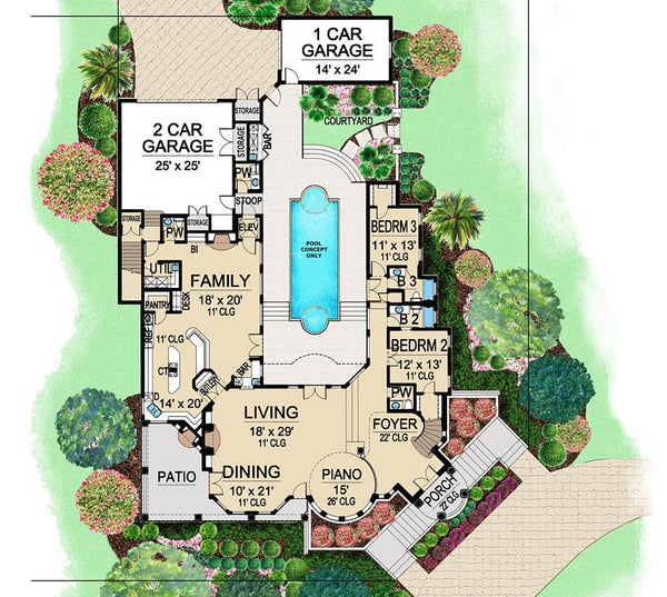 The Venetian Courtyard House Plan